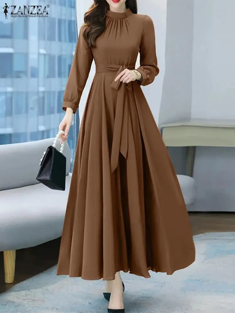 Women Long Sleeve A-line Sundress Spring Long Dress Autumn Solid Party Holiday Maxi Dresses Vestidos Femme Vintage Robe — image 3