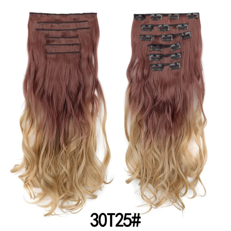 6PCS Set Hair Extensions Clip In Long Wavy Full Head Synthetic Brown Ombre Gradient Color Natural Look Soft For Women — image 12