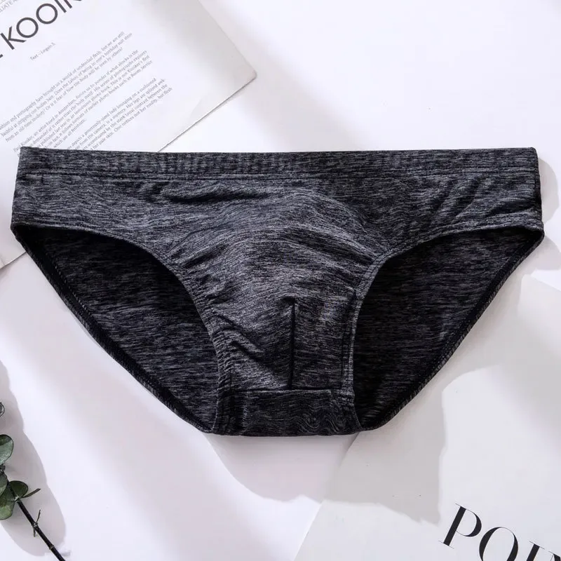 Men's Sexy Brief Ice Silk Elastic Quick Dry Cool Feel Underwear Youth Low-rise U Convex Pouch Sports Panties Comfortable Mankini — image 2