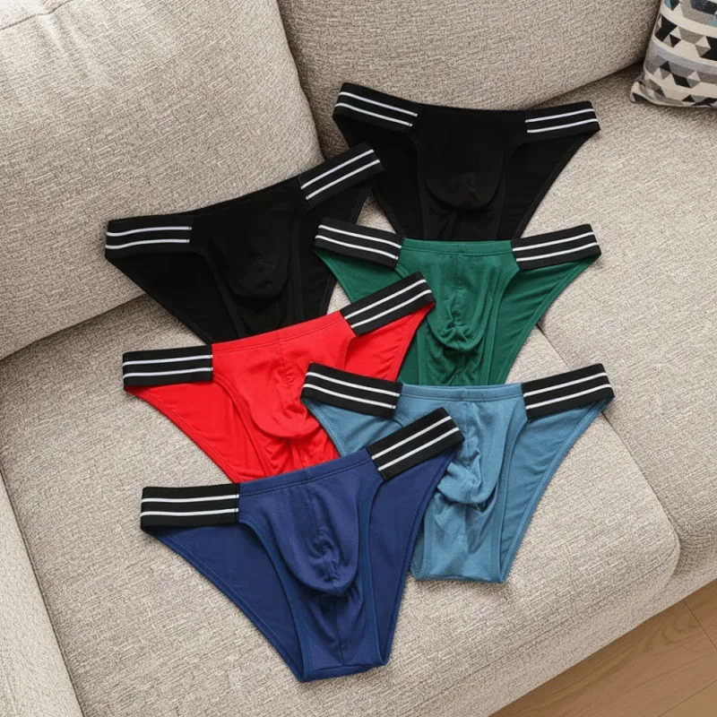 Underpants Lingerie Men's Triangle Panties Stripe Breathable Men Thin Briefs Mid Waist Large Size Underwear for Men Gifts — image 2