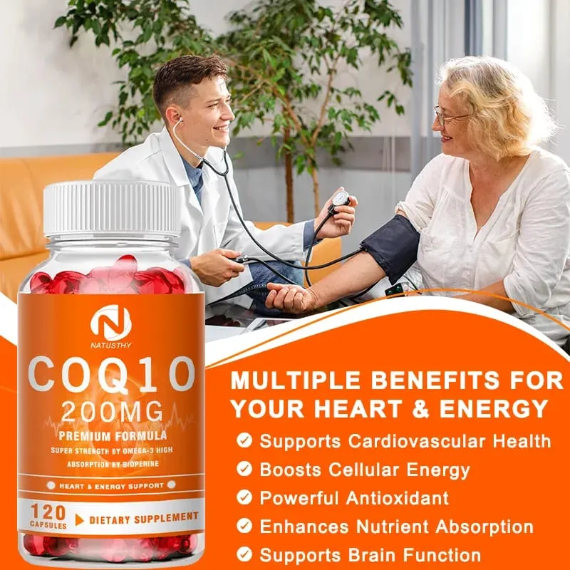 COQ10 Coenzym Q10 200mg til energi Antioxidant Kardiovaskulær Hjernesundhed Naturlig ikke-GMO