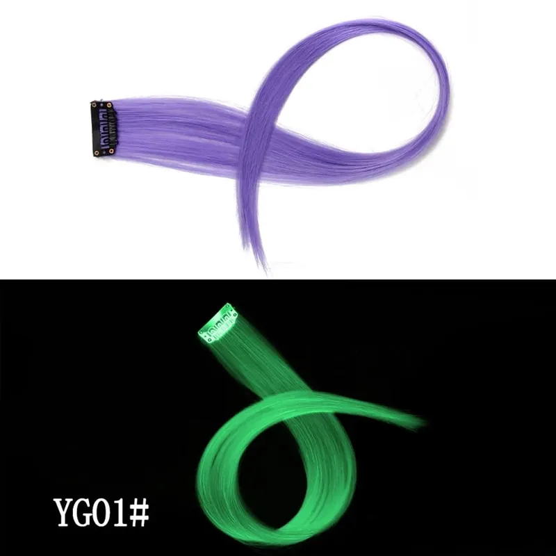 Leeons Clip In One Pieces Hair Extensions Straight Ombre Purple Blue Pink Extension Hair Women Synthetic False Fake Hair