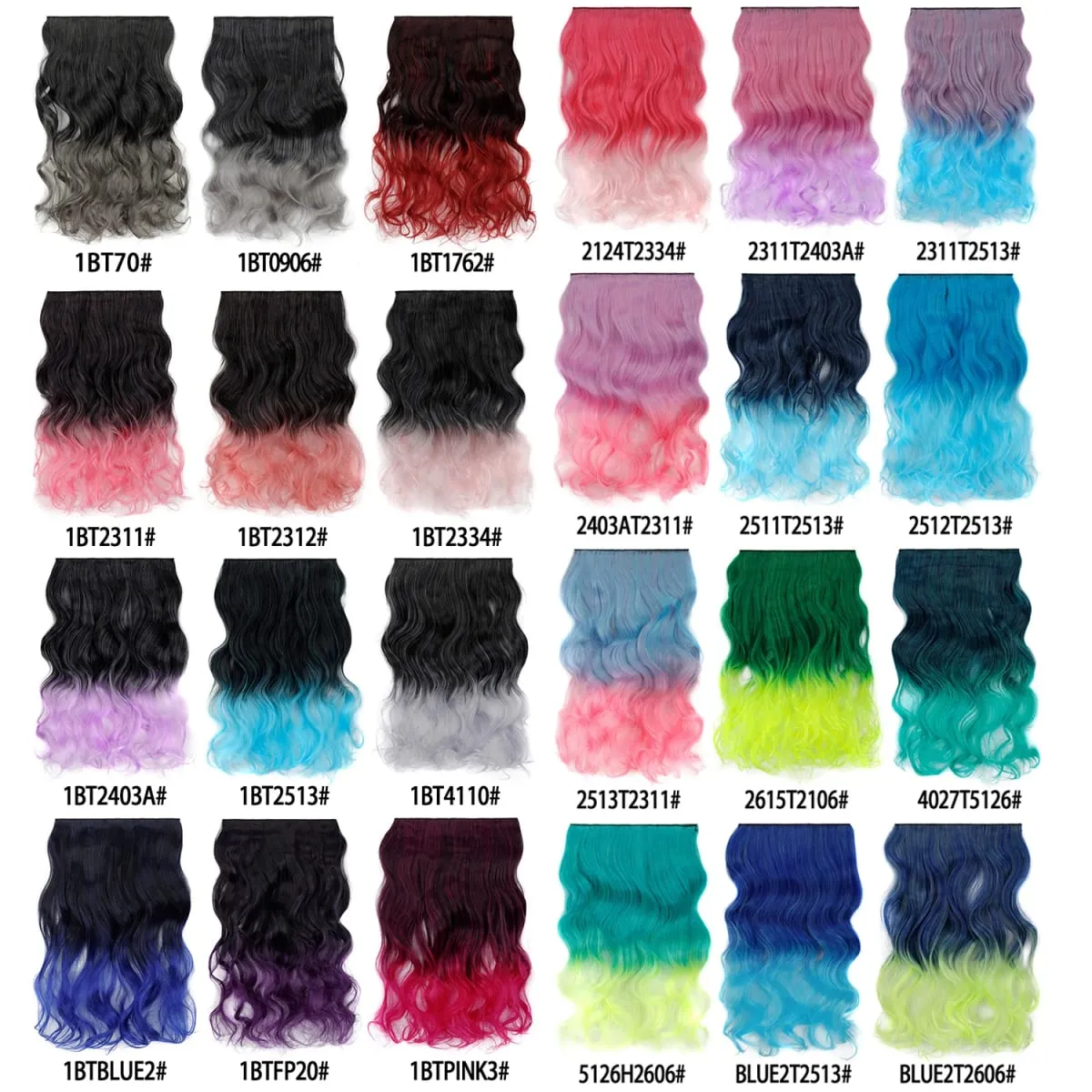 Jeedou One Piece 5 Clips Wavy Ombre Clip In Hair Extensions Long Water Wave Συνθετικά Σγουρά Μαλλιά Κομμάτι Rainbow Χρωματιστά Μαλλιά — image 4