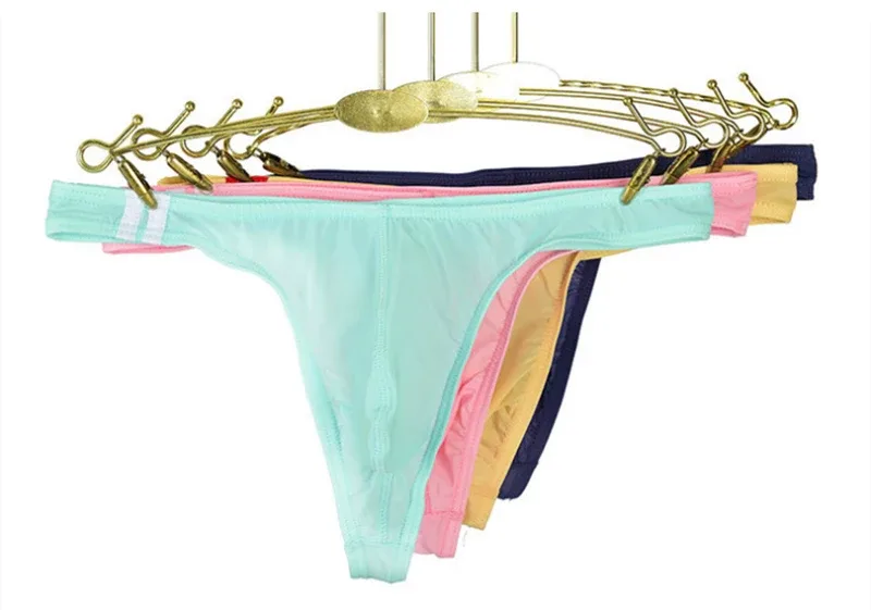 3Pcs/lot Sexy Underwear Men's T-Back Underpants Thongs G-String Ice Silk Breathable Male Bikini Panties U Convex Pouch Undies — image 8