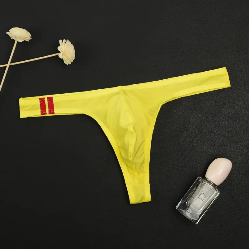 3Pcs/lot Sexy Underwear Men's T-Back Underpants Thongs G-String Ice Silk Breathable Male Bikini Panties U Convex Pouch Undies — image 14