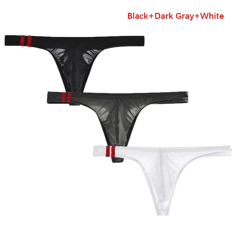3Pcs/lot Sexy Underwear Men's T-Back Underpants Thongs G-String Ice Silk Breathable Male Bikini Panties U Convex Pouch Undies — image 29