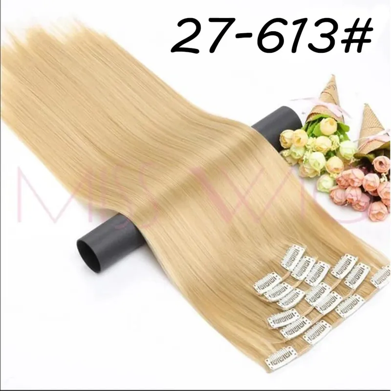 Synthetic 16 Clips In Hair Extension Long Straight Hair Fake False Hairpiece Clip In Hair Extension — image 18