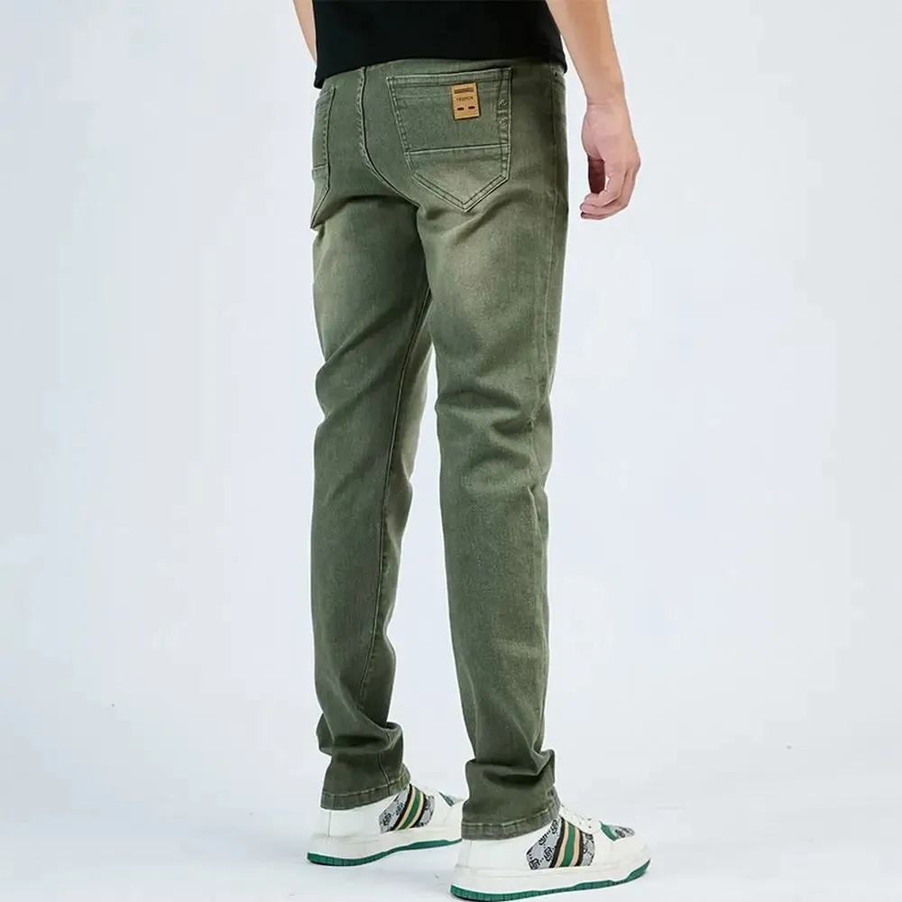 2025 סתיו גברים לבן Slim Fit ג'ינס ישר מכנסי ג'ינס מתיחה מקרית אופנה נוחה בגדי מותג גברים בגדי רחוב — image 12