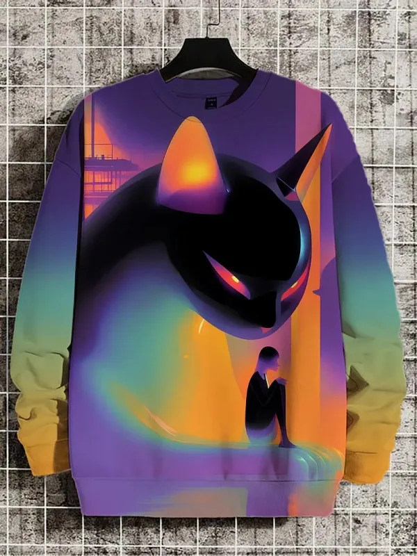 メンズ動物猫スウェット長袖スウェットシャツ O ネックファッションクールデイリー 3D プリント日本アートプリントカジュアルスウェット — image 5