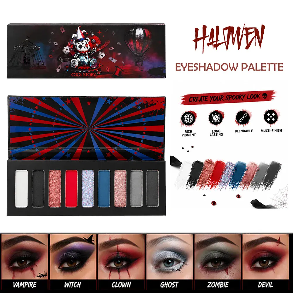 Shimmer Glitter Metallic 9 Colors Halloween Eyeshadow Palette High Pigment Gothic Smoky Eye Shadow Fine Flash Lasting Makeup — image 2