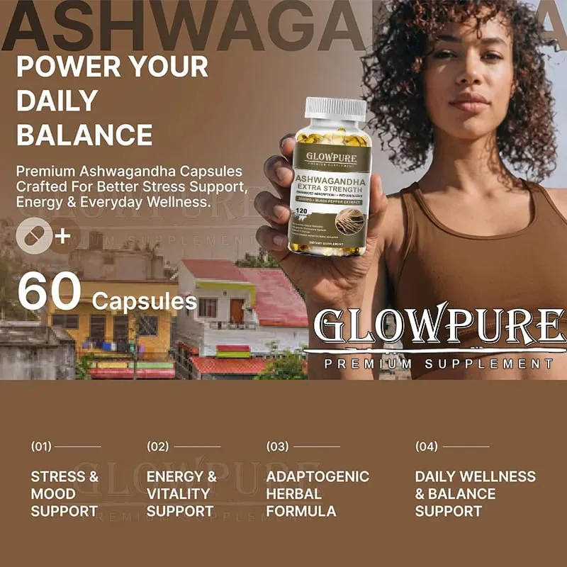 Kapsul Ekstrak Akar Ashwagandha untuk Tenaga Tidur Mood Tekanan dan Suplemen Formula Premium Fokus — image 1