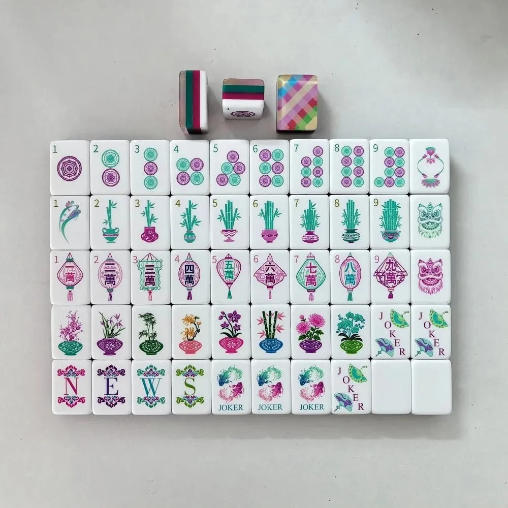 Piastrelle Mahjong americane in acrilico inciso di lusso Set Mahjong scozzese rosa Set Mah Jongg in cristallo intagliato per giochi da tavolo per feste al coperto — image 2
