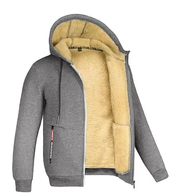 Men's Winter Warm Hoodies Sweatshirts Thickened Lamb Fleece Lining Hooded Jackets Windproof Zip Casual Hooded Sportwear for Men — image 3