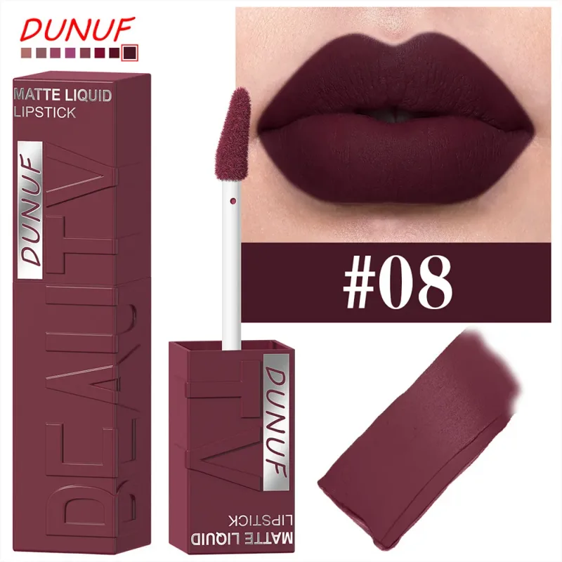 Lip Matte 8-Color Velvet Smooth Easy-to-Apply Square Gloss Tube Waterproof Three-Dimensional Sexy Plumping Lipstick Makeup
