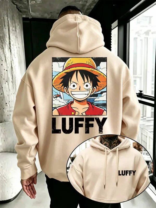 Felpa con cappuccio anime One Piece, felpa pullover ampia con stampa sul davanti e sul retro del personaggio dei cartoni animati di Rufy vintage per gli appassionati di manga