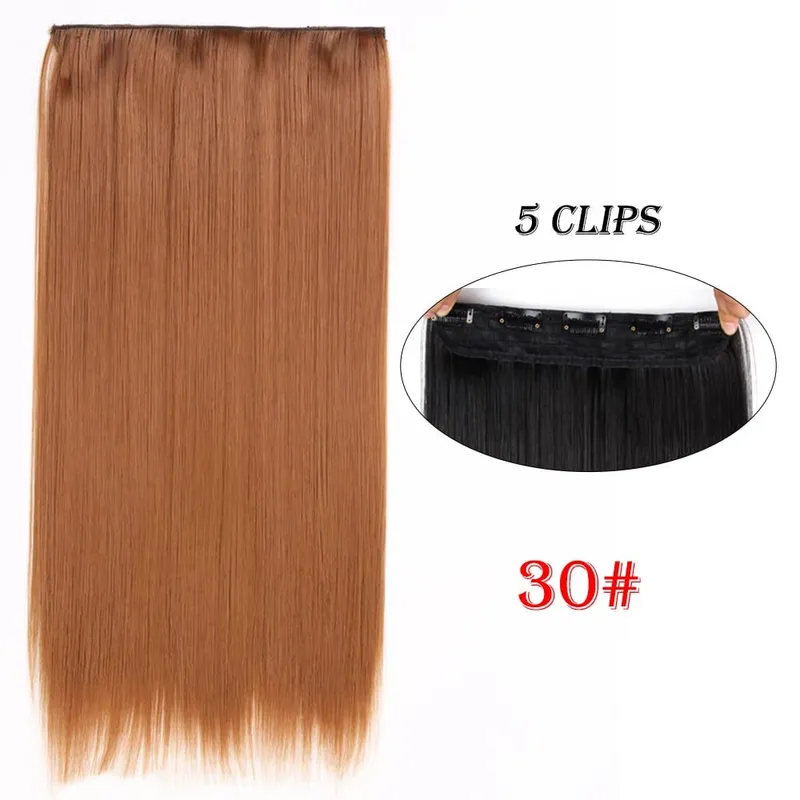 One Piece Clip In Hair Extensions 24" Straight Thick Synthetic Clip In Hairpieces Highlights Black Brown Soft For Women Daily