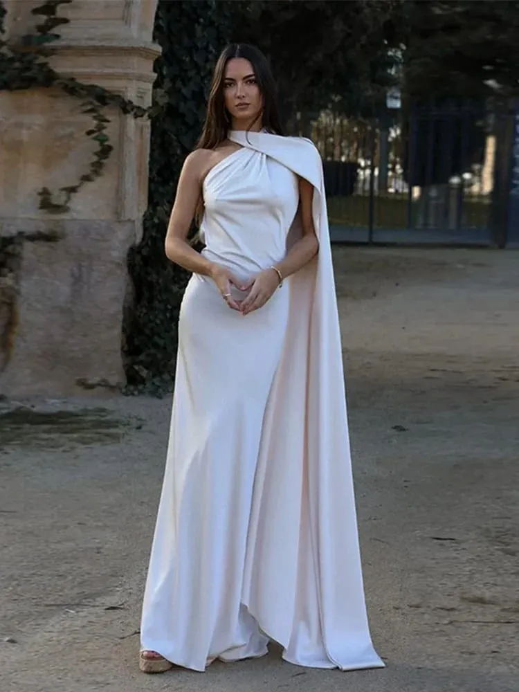 Ribbon Hanging Neck Long Dresses Slanted Shoulder Lace Up Backless Silky Satin Temperament Slim Fit Halter Woman Fishtail Dress — image 3