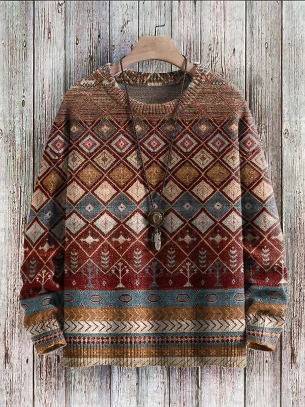 Vintage Pattern Print Knit Pullover Sweater Pambabae Para sa Lalaki Sweater — image 10