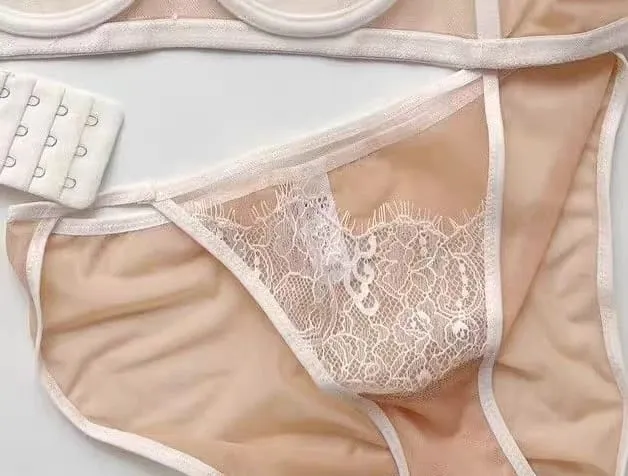 Premium Sheer Mesh Bra Set Fringed Lace Half-Cup Minimizer Ultra-Thin Luxury Lingerie Full Bust Coverage Slim Silhouette — image 13