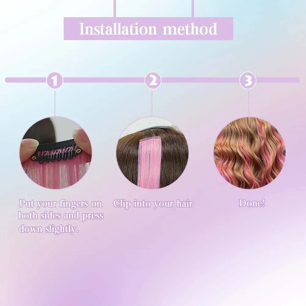 7 PCS Rainbow Colors Colored Hair Extensions Candy Color Hairpieces For Women Highlight Colorful Straight ClipIn Hair extension — image 4