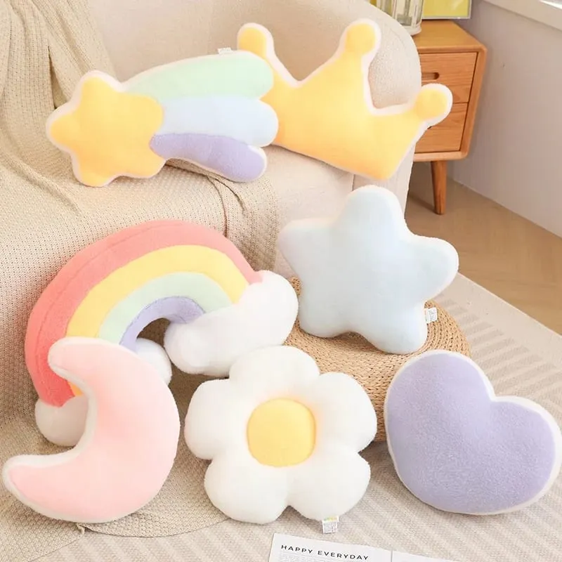 Hot sale Candy Rainbow Lucky Cloud Star Moon Plush Pillow Colorful Crown Memeor Pillow Cushion Sofa Home Decoration Throw Pillow