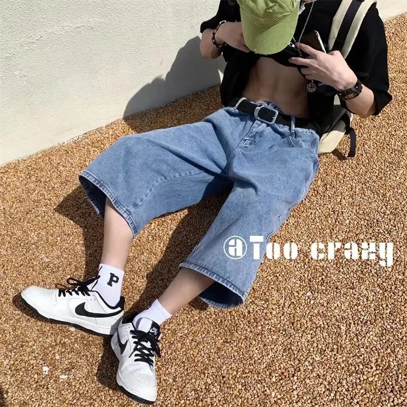 Jeans Pants Men Summer Short Jeans Big-Pockets Breeches Hip Hop Streetwear Baggy Denim Shorts Casual Wide-Leg Capris Pants — image 5
