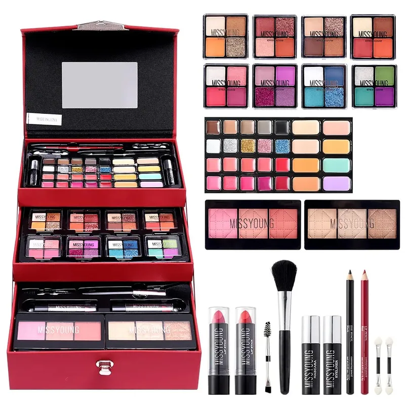 Makeup Gift Set for Women Full Kit All in One Make Up Eyebrow Powder Lipstick Lip Gloss Brush Shimmer Glitter Eye Shadow Palette