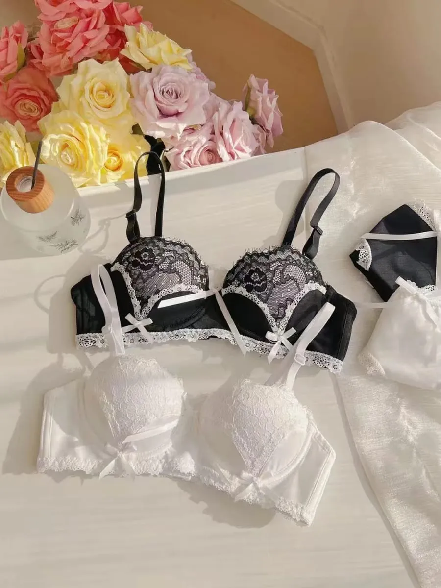 Japanese Sweet Girl Underwear Small Breasts Gathering Bra Without Underwire Sexy Lace Lingerie — image 2