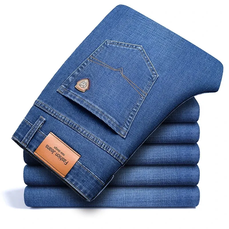 BAO 2026 autumn spring fitted straight stretch denim jeans classic style badge youth men's business casual jeans trousers — image 12