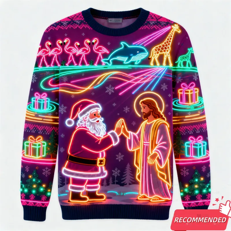 ปลอมนีออน 3D พิมพ์น่าเกลียด Xmas เสื้อกันหนาวสำหรับผู้หญิงผู้ชายเสื้อผ้า Merry Christmas Snowman ตลก Santa Jesus Pullovers ...