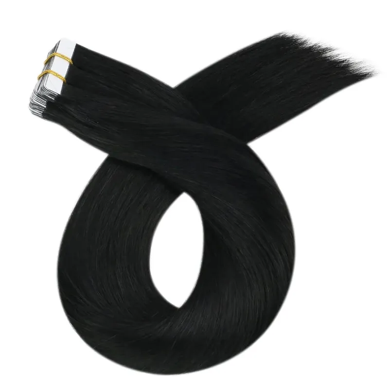 Moresoo Human Hair Extensions Tape in Invisible Balayage Hair Extensions 50G Machine Remy Straight Tape in Natural Straight Hair