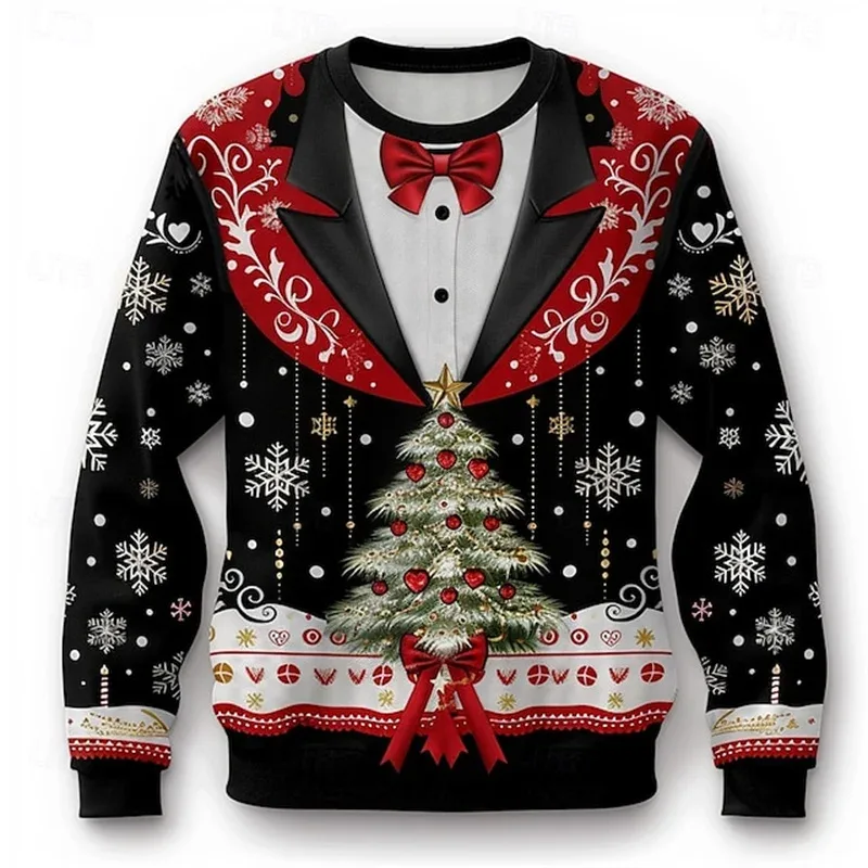 Christmas Fake Suit Pattern Hoodie For Men Santa Claus 3D Printed Sweatshirt Autumn Long Sleeve Tops O-Neck Hoodies Pullovers