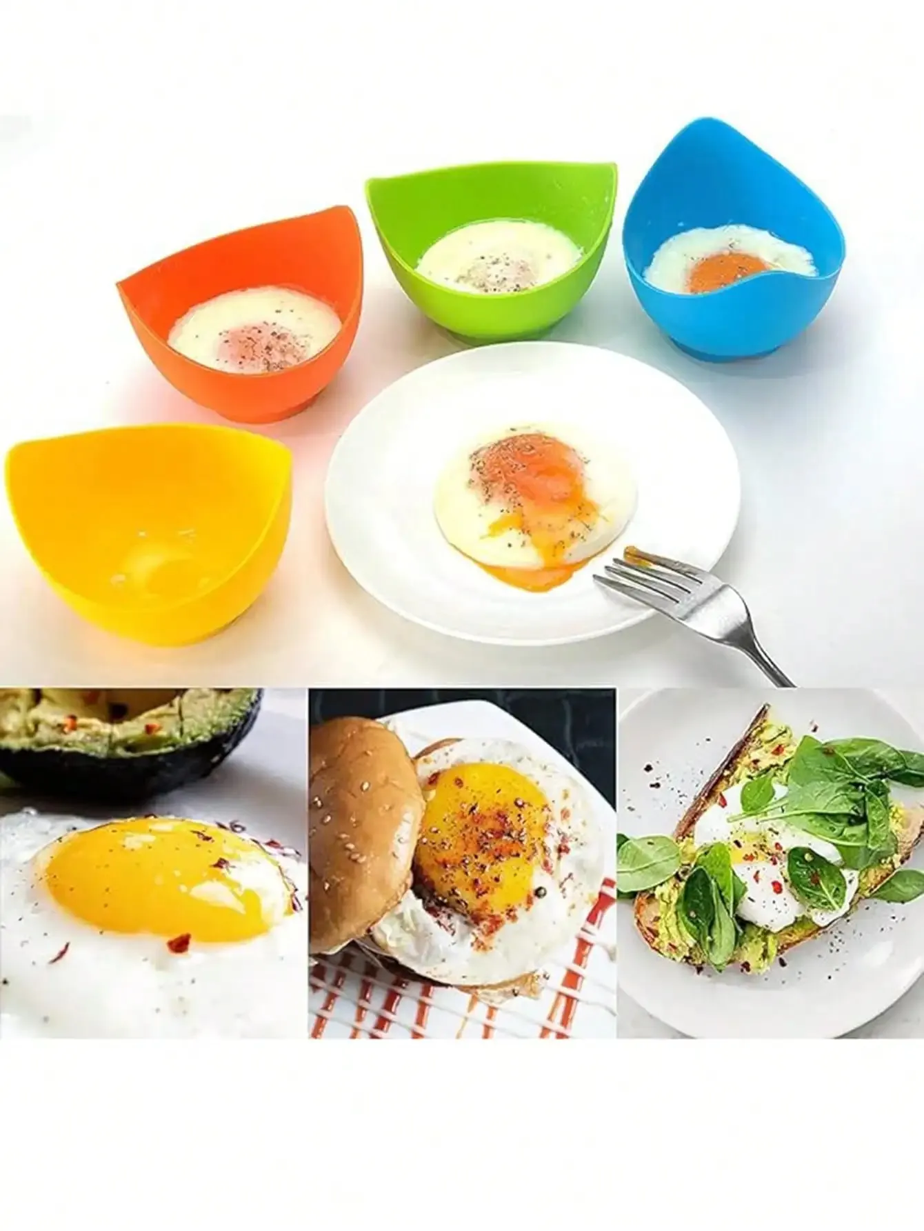 Rastgele Renklerde 4 adet yumurta kaynatıcı Kalıp Fincan Silikon Yumurta Avcıları Haşlanmış yumurta bardakları Mikrodalga Hava Fritöz Soba Üstü Yumurta Pişirme — image 5