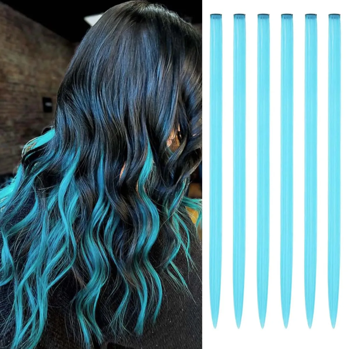 6 pçs extensões de clipe sintético 24 Polegada extensões de cabelo colorido destaques festa longo em linha reta hairpieces para mulheres crianças menina — image 11