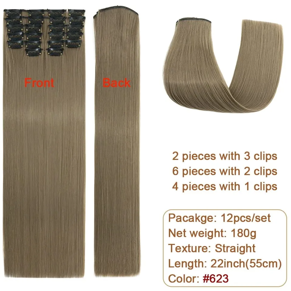 180g Straight Clip in hair extensions 22" 12PCS Hair Extensions for Women Full Head Heat Resistant Synthetic Hairpiece — image 13