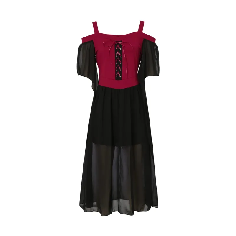 Women Vintage Gothic Off Shoulder Lace-up Medieval Dress Halloween Witch Cosplay Costumes Carnival Party Suspender Straps Dress