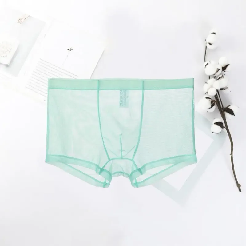 Şeffaf Boksörler Erkekler için Erkek Külot See Through Seksi Örgü Düşük Bel Buz Ipek Ince Soğutma Erkek Külot Erkek iç çamaşırı — image 13