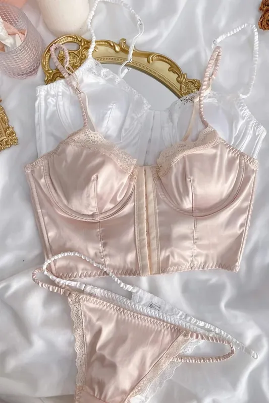 Satin front buckle fishbone underwear summer thin lingerie beauty back halter bralette large chest can be worn outside — image 3