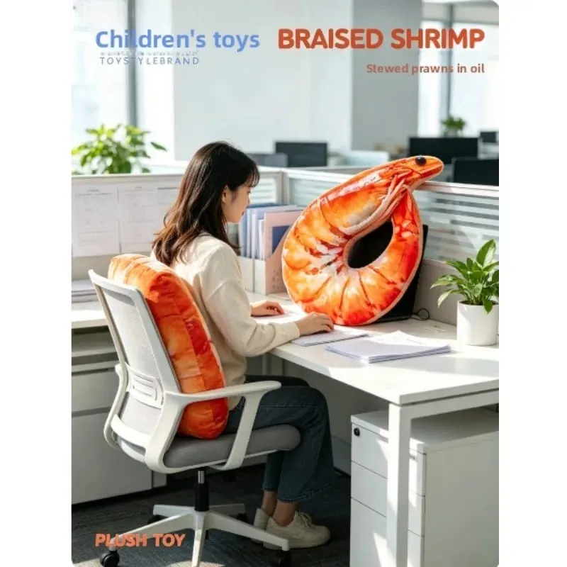 Bantal Leher Udang Lucu Bantal Perjalanan Berbentuk U Lembut Lembut Bantal Leher Simulasi 3D untuk Tidur Siang Kantor Pesawat Mobil — image 4