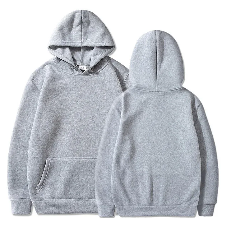 new mens solid grey Hoodies Autumn Long Sleeve Pullover Tops Casual Pocket Hoodies Unisex Outer Loose Sport Wear — image 3