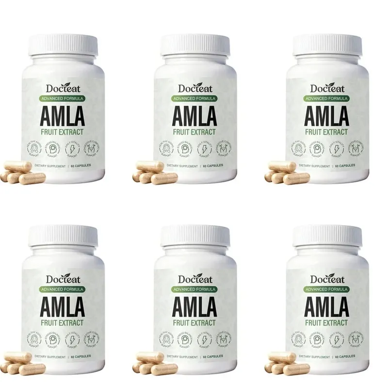 Капсулы с экстрактом фруктов Docteat Amla, поддержка иммунной функции, поддержка здоровья кожи с витамином C, B3, CoQ10, PQQ, 60 капсул