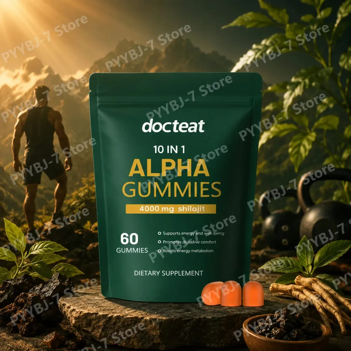Shilajit Gummies 10 en 1 4000 mg avec extrait de racine d'Ashwagandha 60 Gummies Soutien énergétique Supplément de bien-être pour adultes — image 2