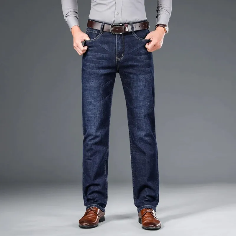 BAO 2026 autumn spring fitted straight stretch denim jeans classic style badge youth men's business casual jeans trousers — image 3