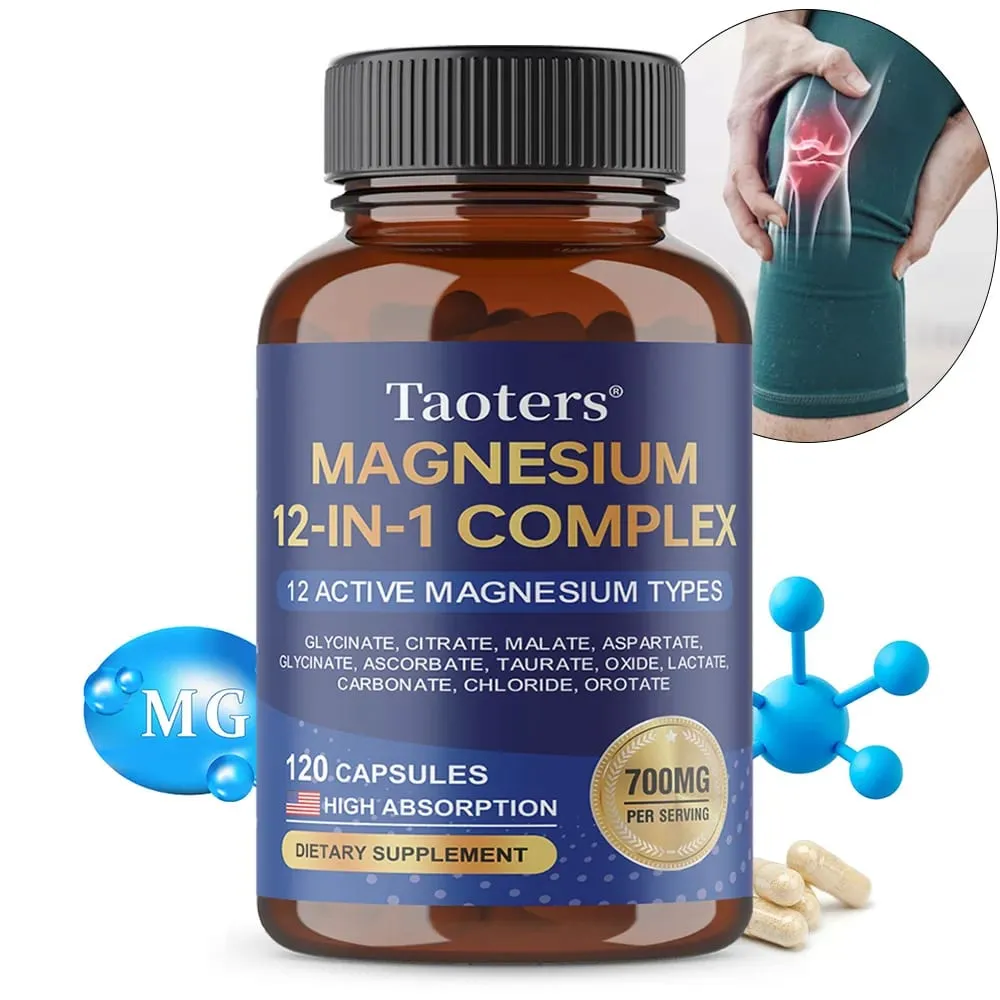 Magnezyum 12'si 1 Arada Kompleks Takviyesi - Kas Sinir Uykusu için 700 mg Yüksek Emilimli Glisinat Sitrat Malat ve Taurat Karışımı — image 1