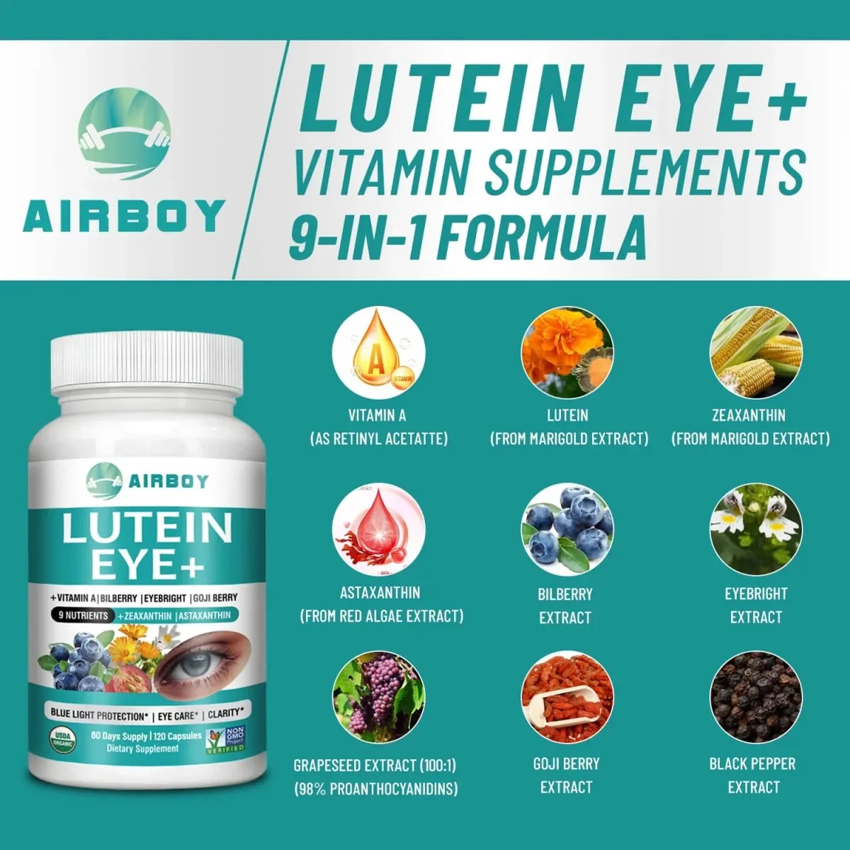 Lutein Eyes Supplement - Improve Eye Edema and Improve Vision Health Relieve Eye Fatigue Astaxanthin Vitamin A Bilberry