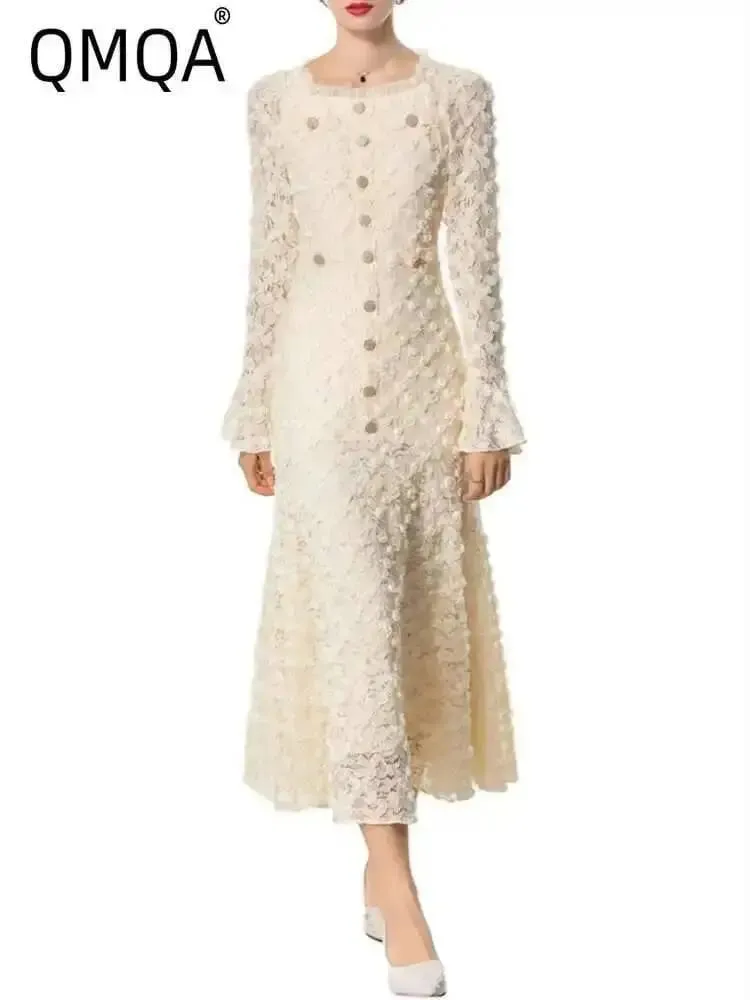 Fashion Women's Elegant Dresses Three-dimensional Floral Square Collar Long Sleeved Princess Style Dress Autumn New 1A232 — image 1