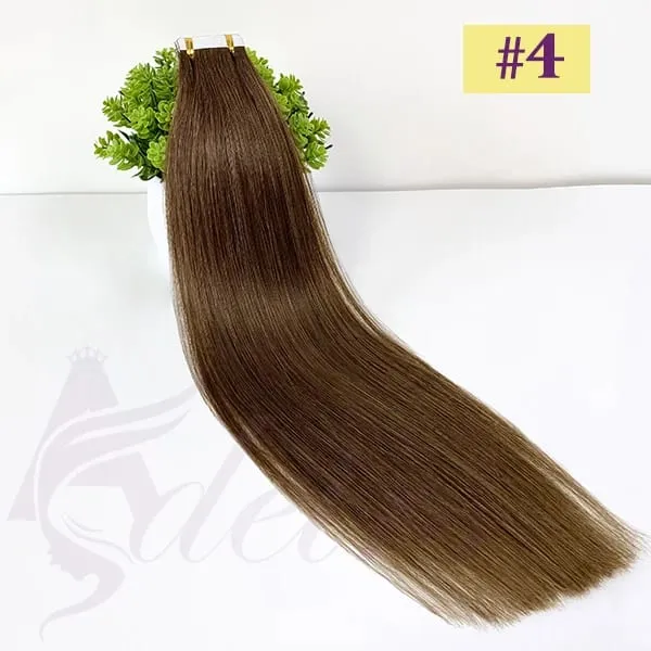 Straight Tape In Human Hair Extensions 100% Real Hair Extensions 16"-24" Black Brown Blonde #613 Invisible Tape In