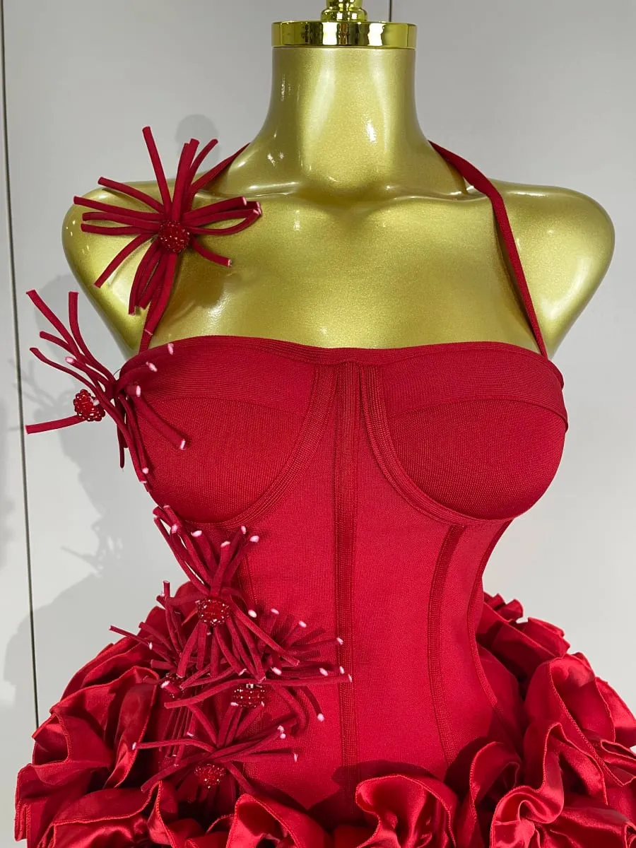 Sexy Halter Prom Gown Celebrity Club Two Piece Set Cocktail Elegant Women Fashion Luxury Birthday Party Red Black Bandage Outfit — image 5