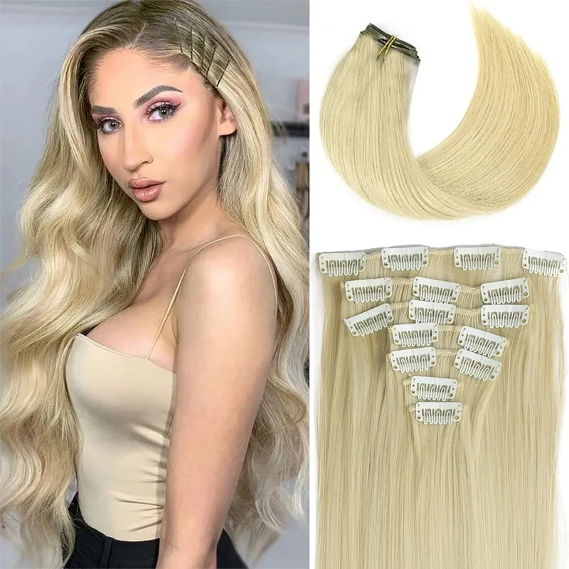 24Inch Synthetic Extension 16 Clips Blonde Hair Natural Long Wavy 7Pcs/Set Heat Resistant Fiber Hairpiece Black Brown Hairstyle — image 2