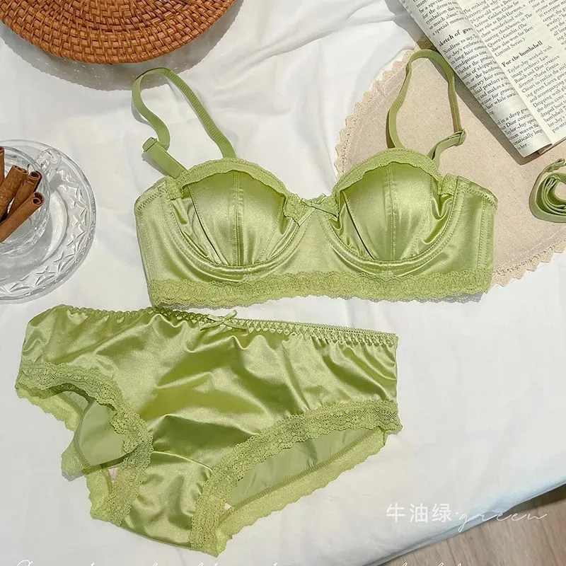 Seamless Satin Silky lingerie Thin little bra with push-up and anti-sagging pull-back bra — image 3